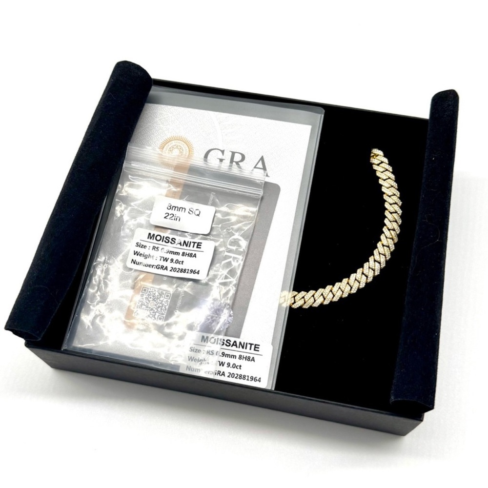 18k Gold Plated, 925 Silver, 9.OCTW Moissanite Square Miami Cuban Chain - Picture 6 of 6